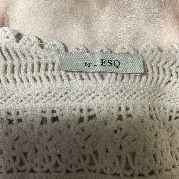 By- ESQ Knit Bird Eye Blouse White Lace Detail Women's Top - Picture 11 of 12